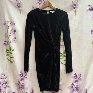 H&M Black Long Sleeve Sparkly Ruched Fitted Mini Dress